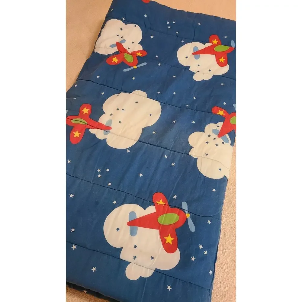 Vtg 80s 90s Comforter Twin Airplanes Clouds Primary Colors 74